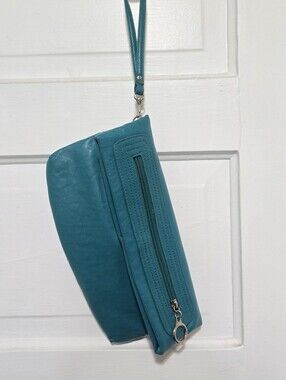 Teal Wristlet Clutch - Sleek Women's Teal Wristlet Fold-Over Clutch